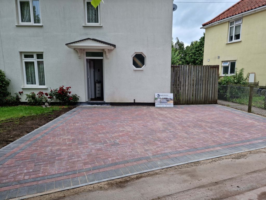 This is a newly installed block paved drive installed by Stowmarket Driveway Services